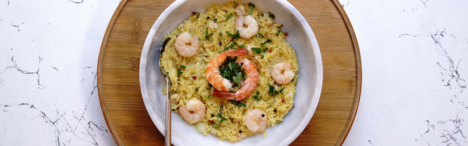 Итальянское ризотто из пасты орзо с креветками в аэрогриле